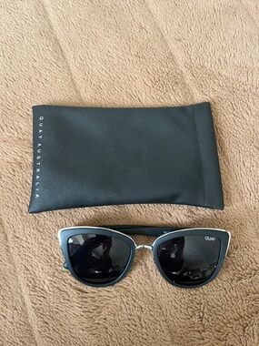 Quay Australia Black Cat-Eye Sunglasses with Silver Trim